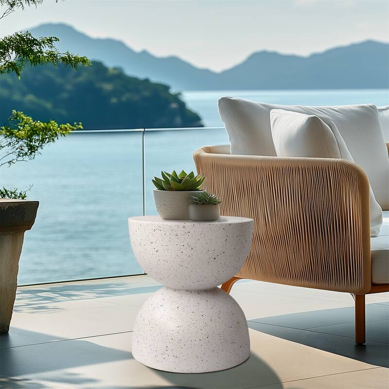 Lightweight Concrete Side Table with Speckled Design End Table Indoor Outdoor
