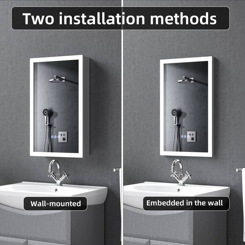 Modland LED Lighted Medicine Cabinet with Mirror Bathroom Mirror Cabinet with Lights Anti-Fog