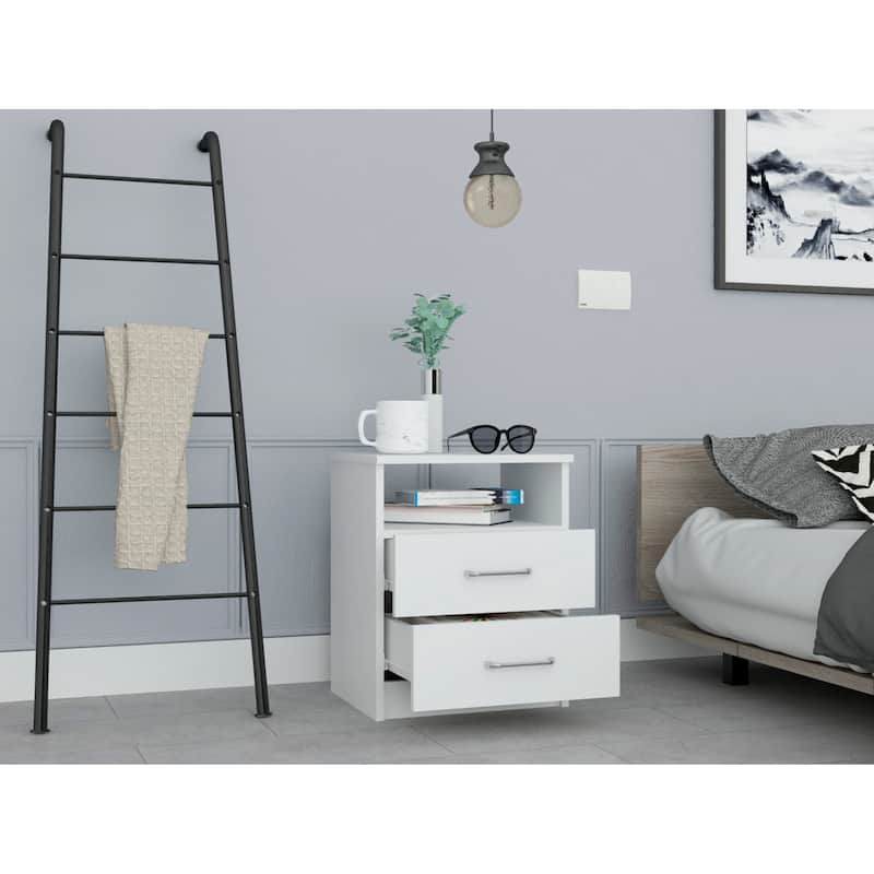 Superior Top Nightstand with Two Drawers, One Shelf