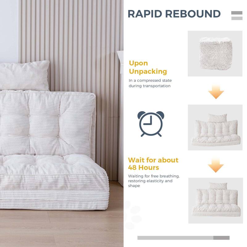 Corduroy Bean Bag Bed Tufted Folding Sofa Bed with Pillows