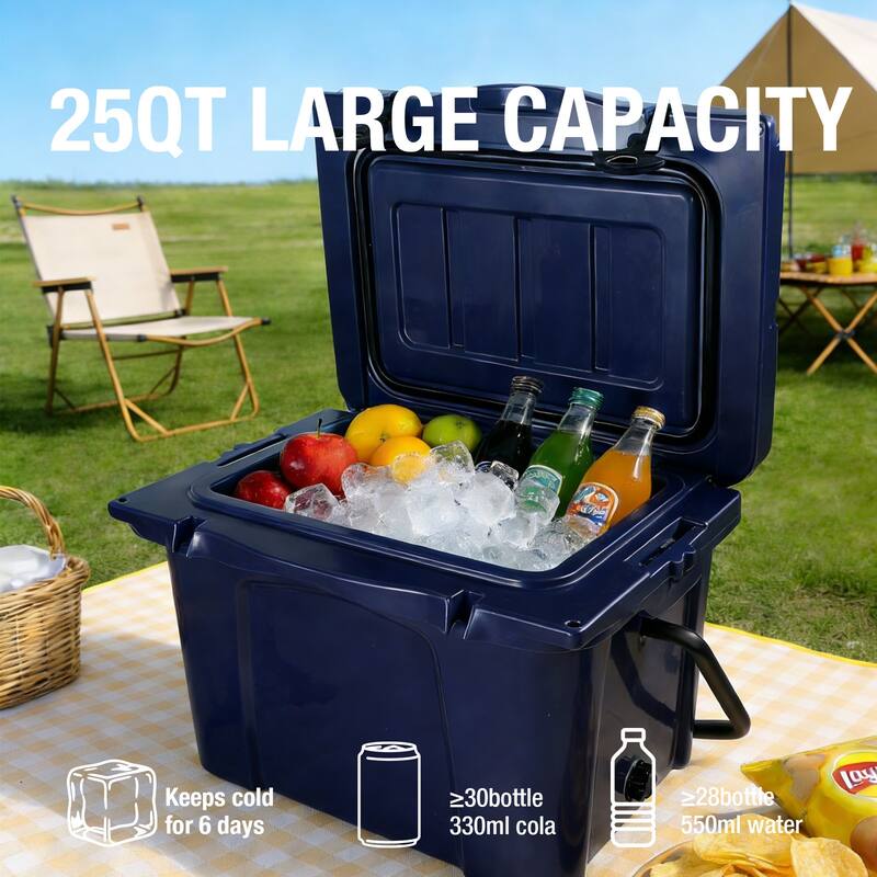 25QT Portable Cooler, Insulated Hard Cooler with Bottle Opener, Cup Holder, Forming Ruler, Travel, Beach, Camping, Fishing