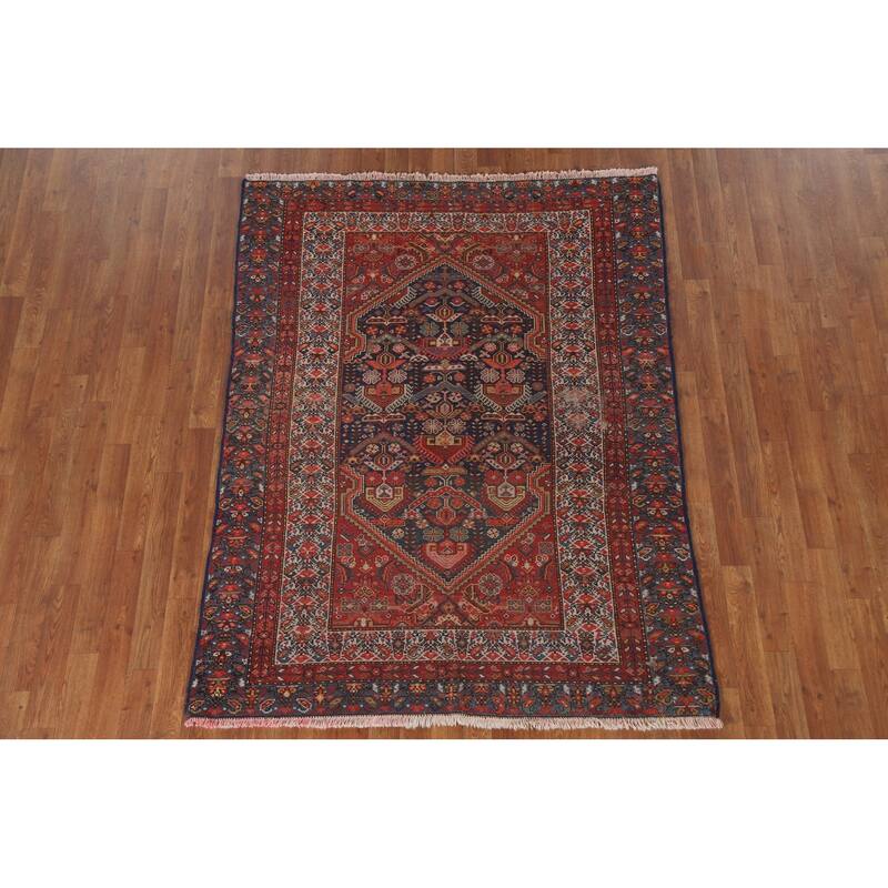 Pre-1900 Antique Bakhtiari Persian Area Rug Handmade Wool Carpet - 4'8"x 6'1"