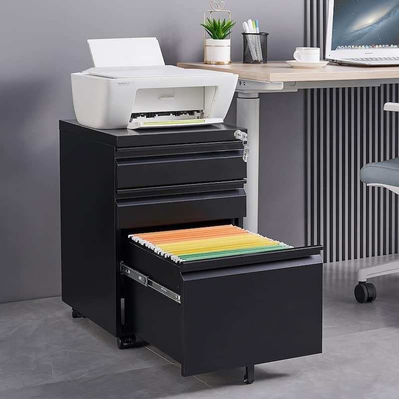 3-drawer mobile filing cabinet with lock, office storage filing cabinet of legal/letter size