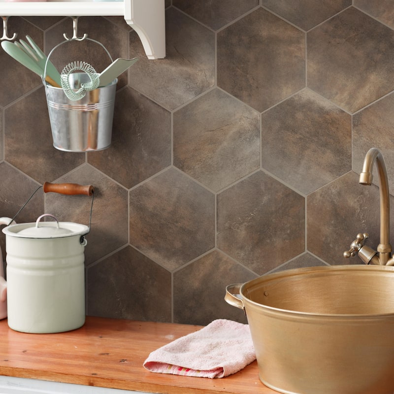 Merola Tile Industrial Hex Copper 8-1/2" x 9-7/8" Porcelain Floor and Wall Tile - Sample swatch