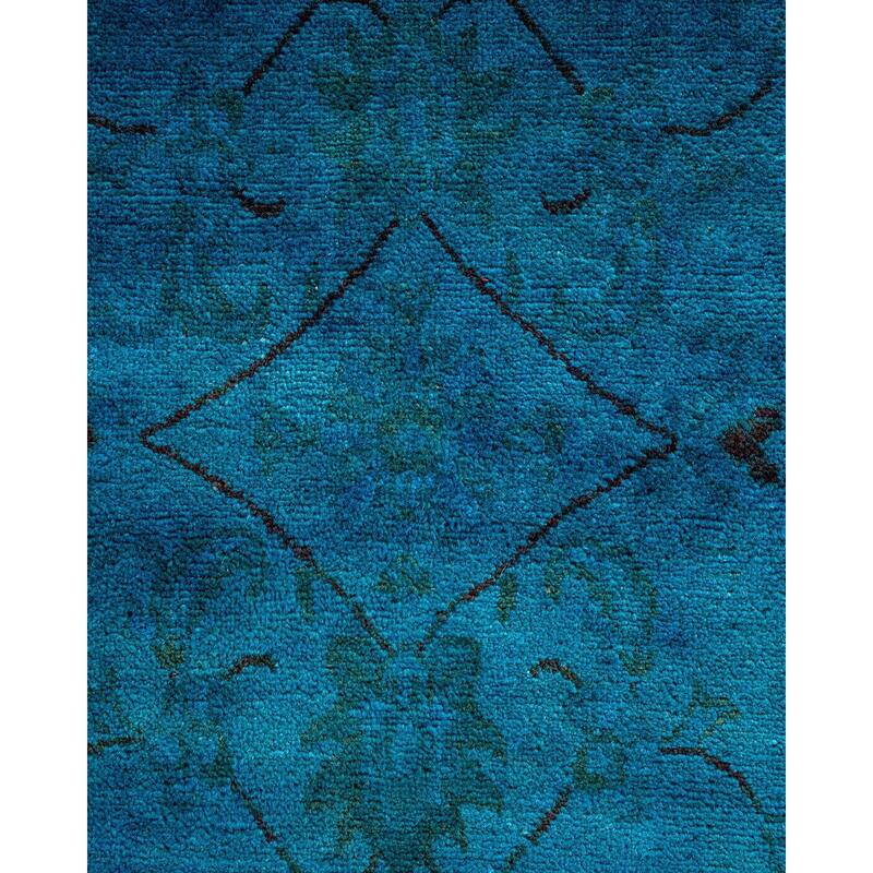 Overton Hand Knotted Wool Vintage Inspired Modern Contemporary Overdyed Blue Area Rug - 6' 1" x 9' 3"