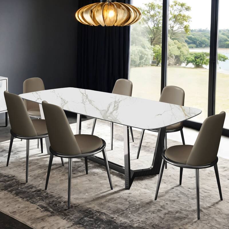 Furniture of America Mave Modern 5-Piece Metal Dining Table Set with 71" Ceramic Top - Silver Base