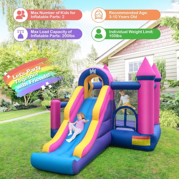 slide 2 of 11, 7-in-1 Kids Inflatable Bounce House with Long Slide and 735W Blower - 11ft x 10ft x 7.5ft (L x W x H) 11ft x 10ft x 7.5ft (L x W x H)