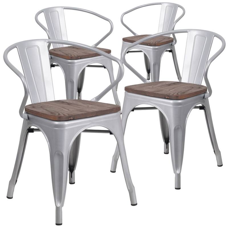 4 Pk. Metal Chair with Wood Seat and Arms