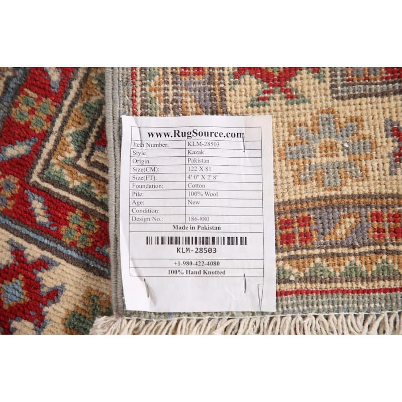 Light Blue Kazak Oriental Accent Rug Handmade Wool Carpet - 2'8" x 4'0"