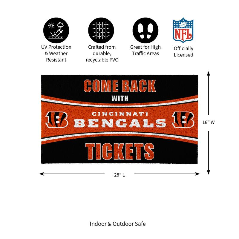 Cincinnati Bengals 28 in. x 16 in. PVC "Come Back With Tickets" Trapper Door Mat