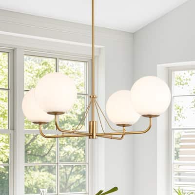 Modern Opal Glass Globe Quadra Dining Chandelier