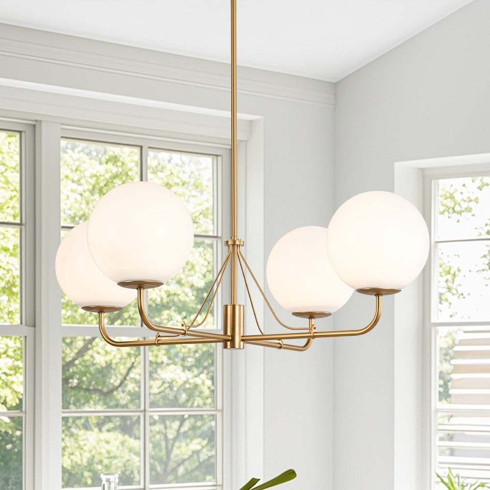 Modern Opal Glass Globe Quadra Dining Chandelier