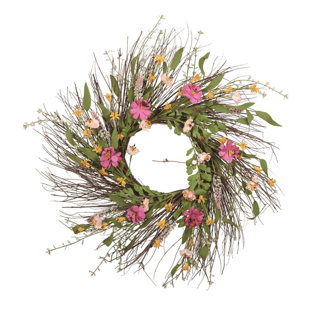 Transpac Natural Fiber 25.29" Multicolor Spring Faux Dried Flower and Twig Wreath