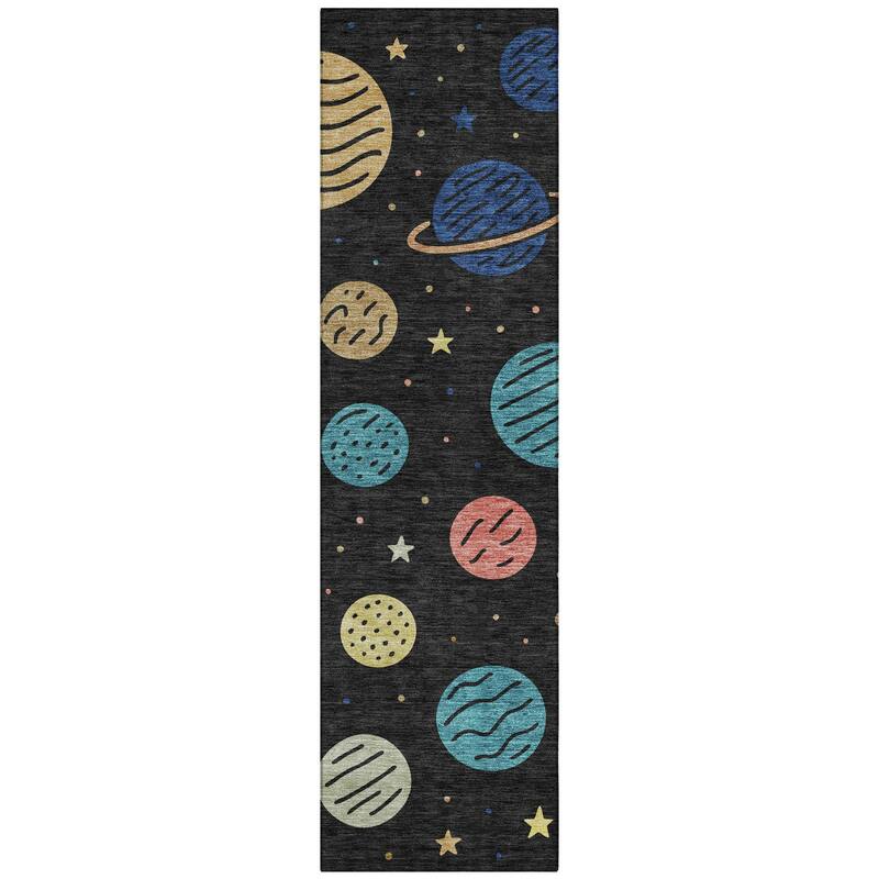 Machine Washable Indoor/ Outdoor Modern Planets Chantille Rug