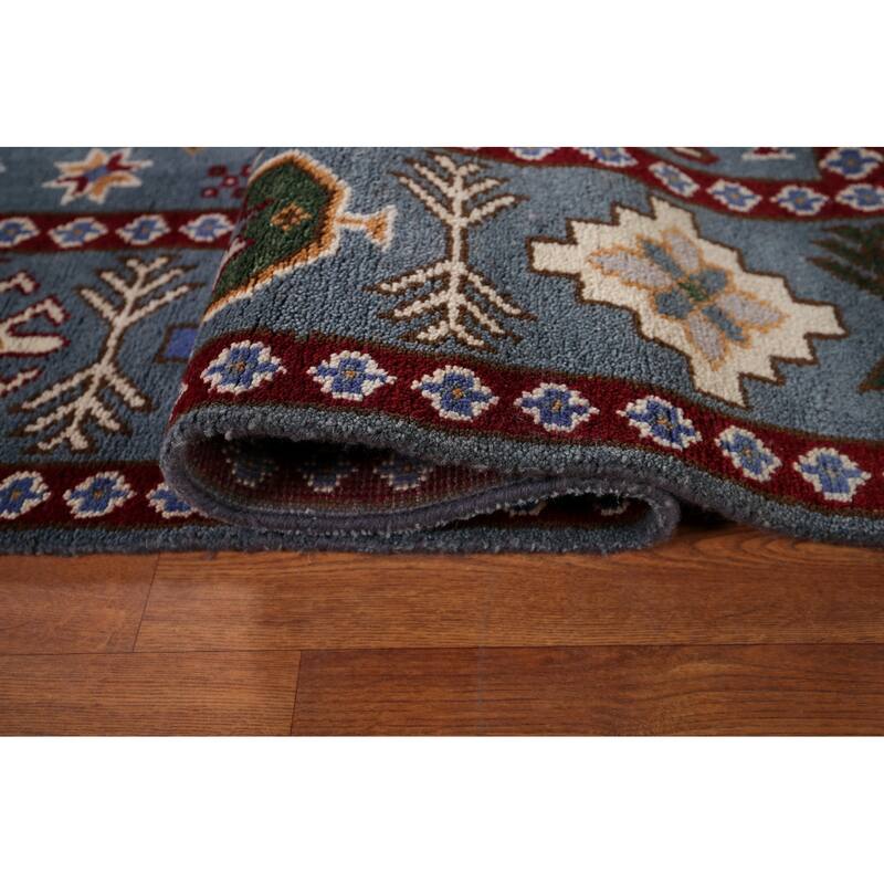 Blue Kazak Rug Hand-Knotted Wool Carpet - 8'0" x 9'11"