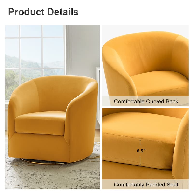 Eleuterio Modern Velvet Curved Swivel Accent Barrel Chair with Metal Base by HULALA HOME