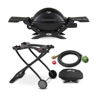 Weber Q1200 Liquid Propane Grill Black w Cart Adapter Hose