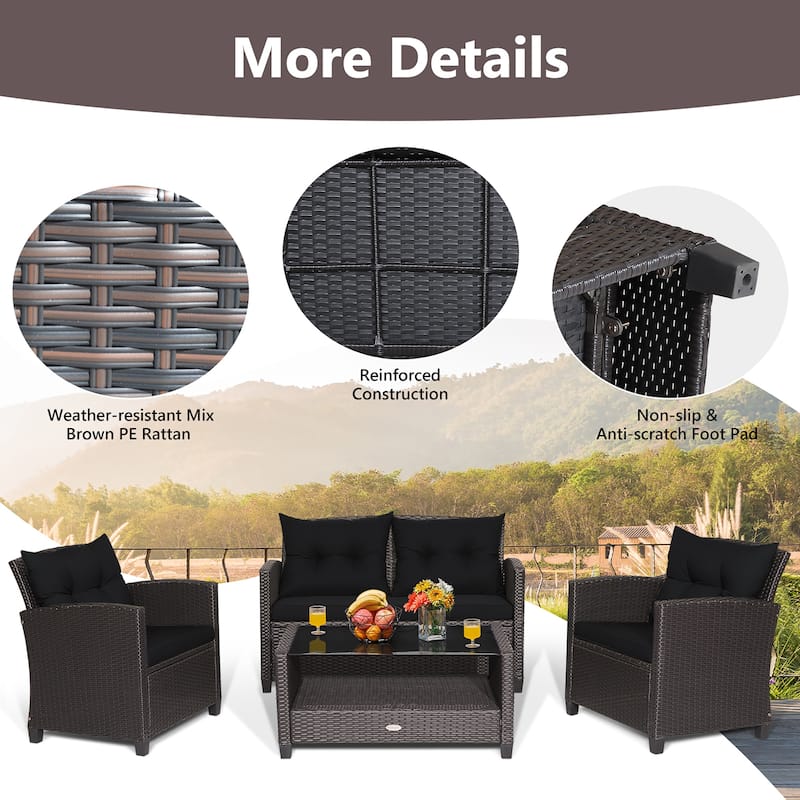 Costway 8 PCS Patio Rattan Furniture Set Glass Table Shelf Sofa - See Details