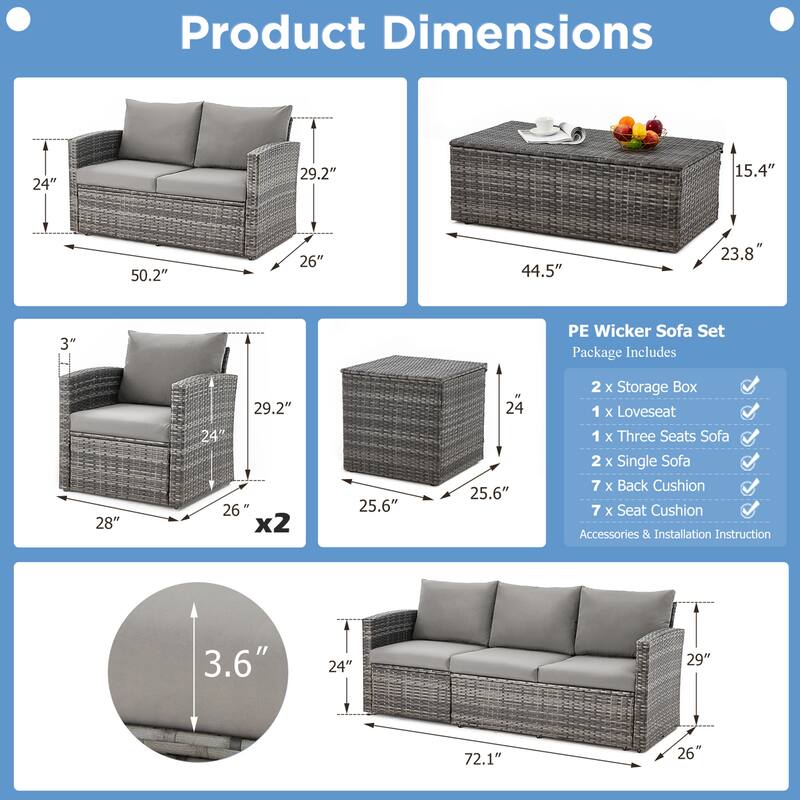 AECOJOY 7-Pieces Patio Sectional Sofa Outdoor Wicker Furniture Set