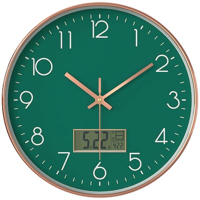 Wall Clock with Date and Temperature, Silent Non Ticking Clocks for Office, Home, Kitchen, Bedroom, School 12 Inch - 12 Inch