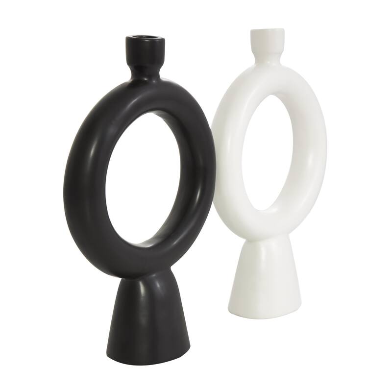 Ceramic Geometric Ring Candle Holder - Set of 2 Black - CosmoLiving by Cosmopolitan