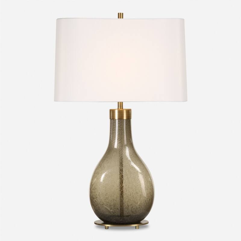 Seeded Teardrop Glass Table Lamp with Oval Drum Shade - 29.25" - Bronze