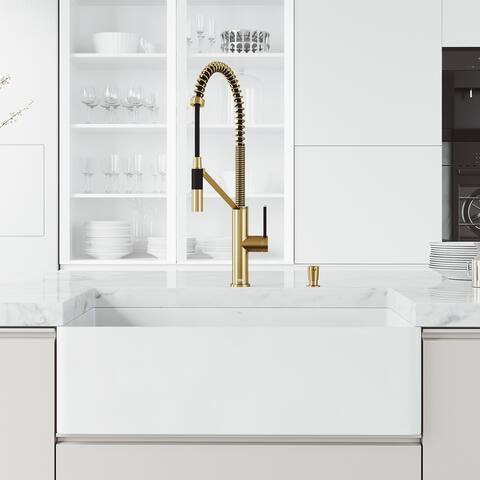 VIGO Matte Stone 30-inch Sink Set with Oakhurst LED Pull-down Faucet