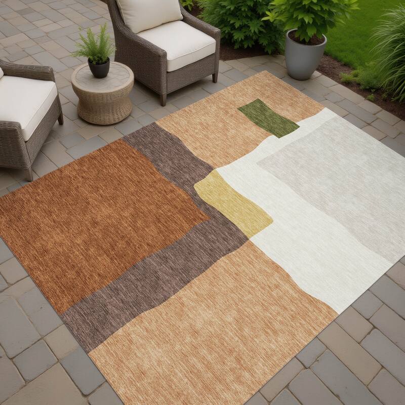 Machine Washable Indoor/ Outdoor Contemporary Blox Chantille Rug