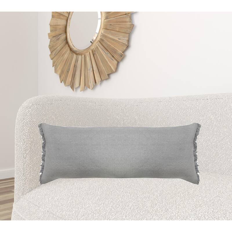 HomeRoots 14" X 36" Light Gray 100% Cotton Zippered Pillow