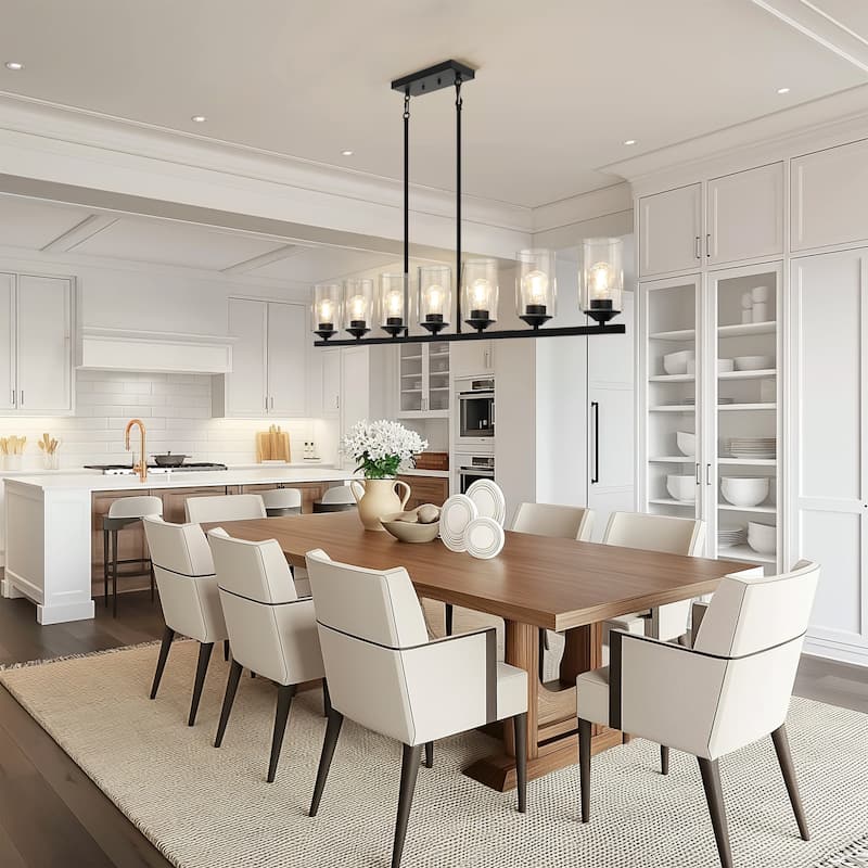 Modern Farmhouse 53 IN 7-Light Chandelier Black Kitchen Island Light for Dining Room - 53.1" W