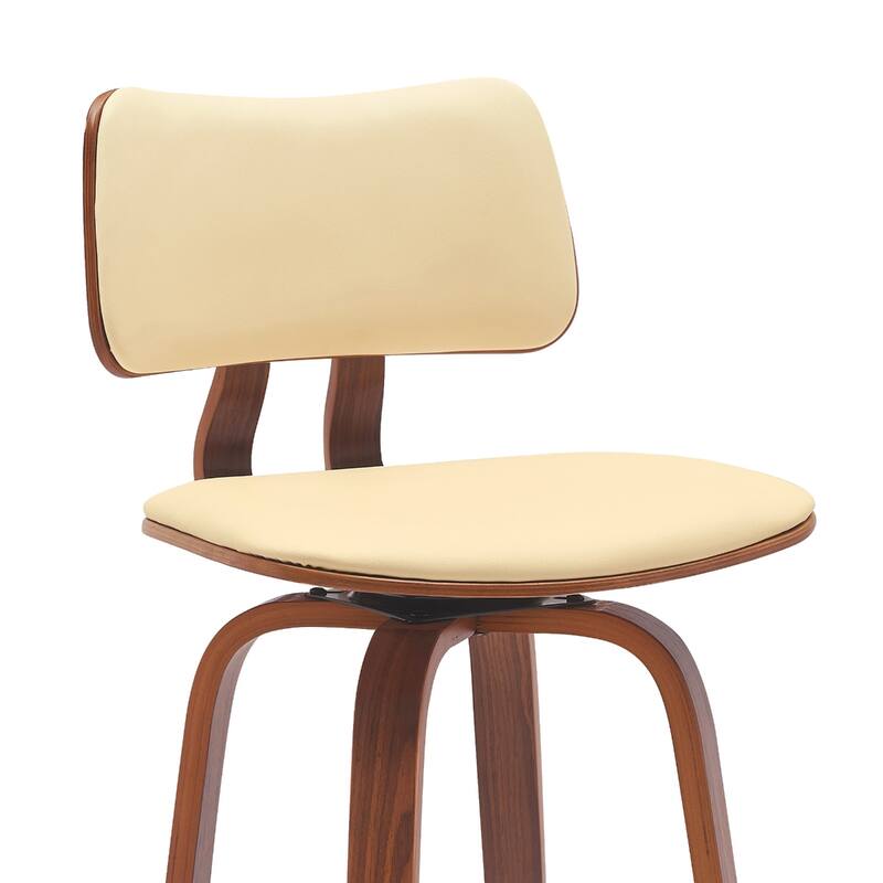 Faux Leather Armless Counter Height Bar Chair with Wood Frame, Swivel and Footrest