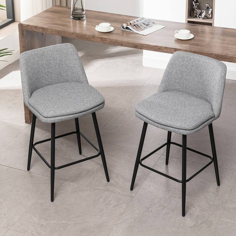 2PCS Swivel Linen Metal Legs Bar Stools - Grey
