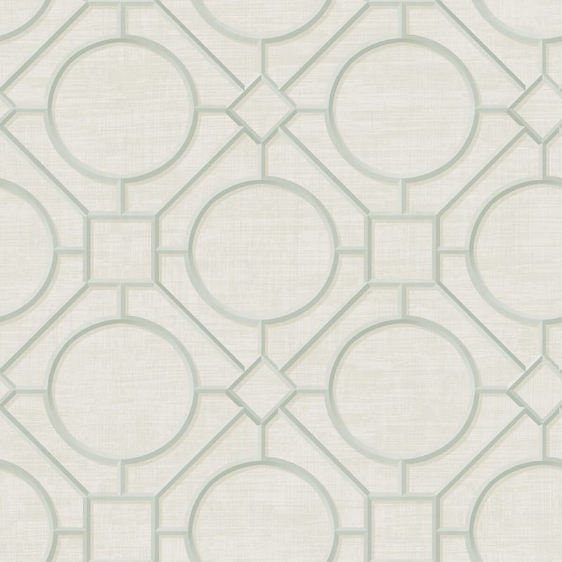 Seabrook Designs Koi Silk Road Trellis Unpasted Wallpaper - 27 in. W x 27 ft. L - Metallic Mint and Off-White