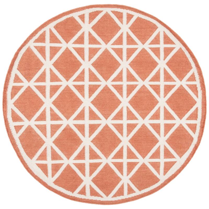 SAFAVIEH Handmade Flatweave Dhurries Vistina Modern Moroccan Wool Rug - 6' Round - Red/Ivory