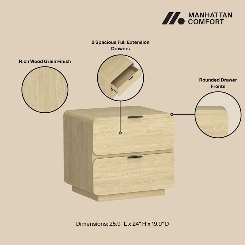 Manhattan Comfort Chrystie Contemporary Modern 2 Drawer Nightstand Set of 2