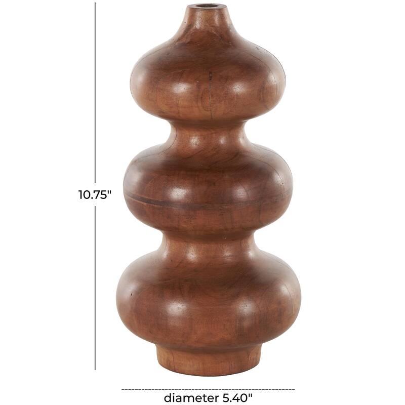 Brown Wood Bubble Geometric Decorative Vase with Natural Wood Grains