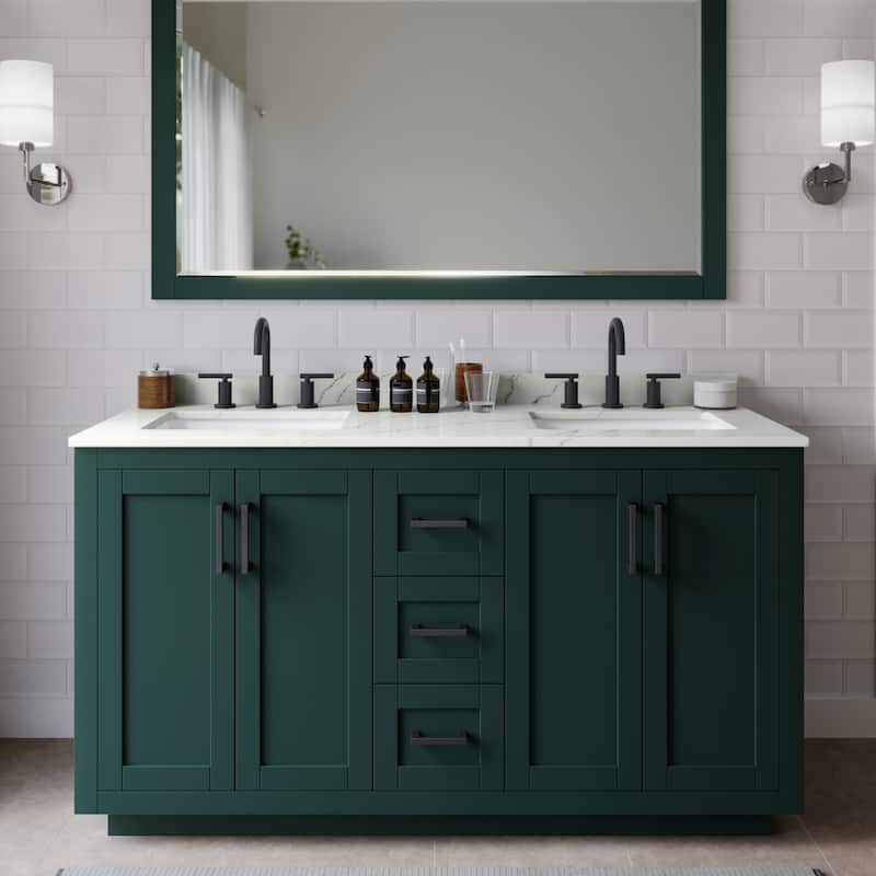 Wyndham Collection WCF292960D-QTZ-US3MXX Miranda 60" Free Standing - Green / Giotto Quartz Top / Matte Black Hardware