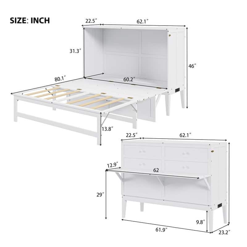 Queen Size Murphy Bed with Built-In Charging Station and a Shelf