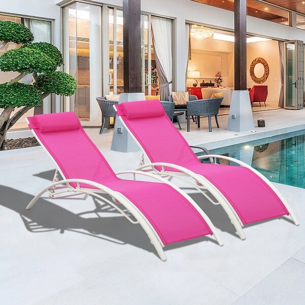 Pink Outdoor Patio Chaise Lounge Chair Recliner with 5Level Adjustable