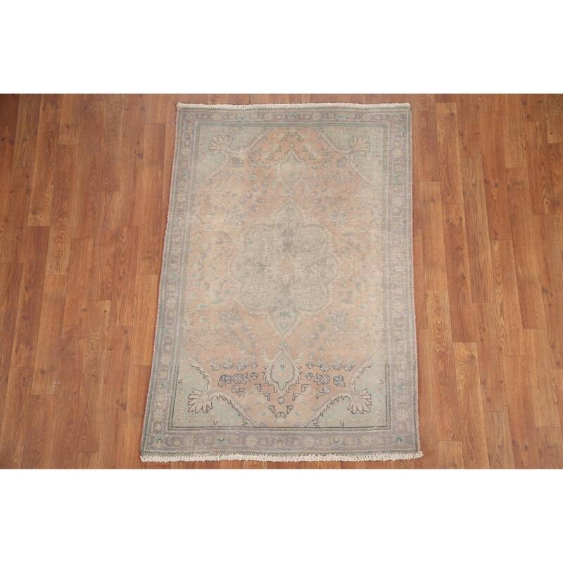 Hand Knotted Oriental 100% Wool Carpet Traditional Floral Pink Tabriz Area Rug - 4' 7'' X 3' 1''
