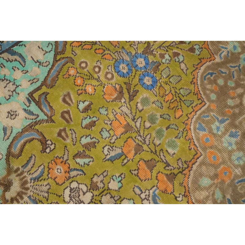 Hand Knotted Oriental 100% Wool Carpet Traditional Floral Green Tabriz Area Rug - 11' 1'' X 8' 2''