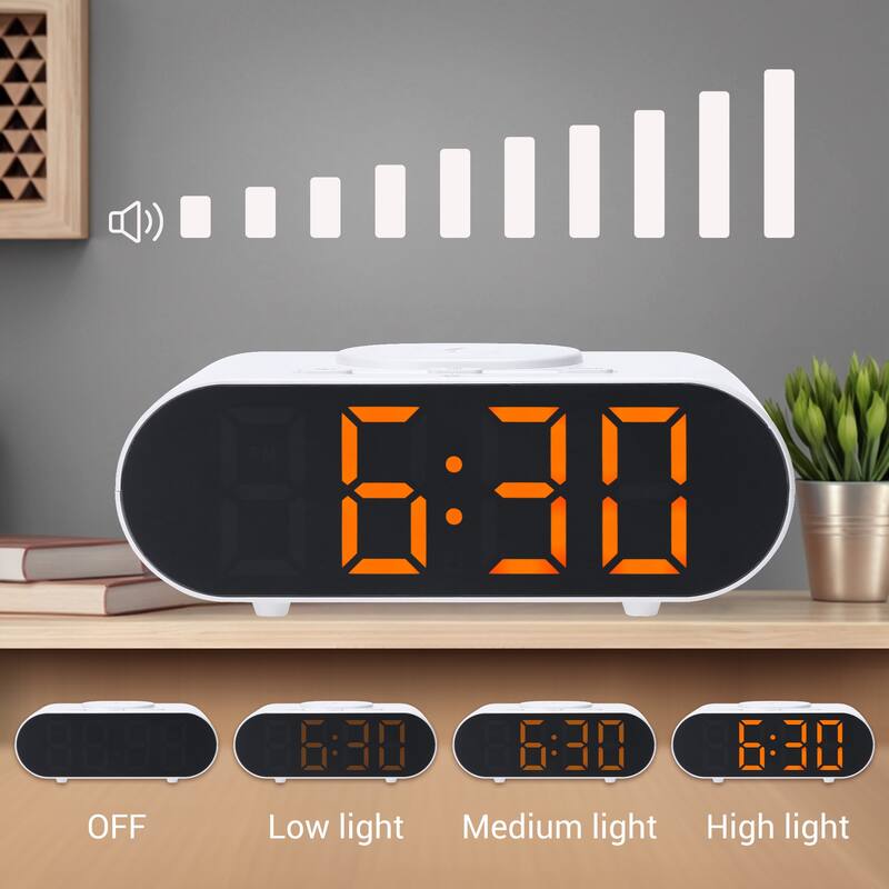 Oval Alarm Clock with Nightlight, Dimmable, 12/24H,USB Port, Wireless Charging, Decorate for Bedroom 7.1 x 3.1 x 2.4 inch