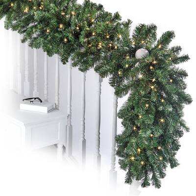 Pre-lit Deluxe Oregon Fir Garland 9'x18",150 Clear Lights - Natural Green - 9'L x 18"W