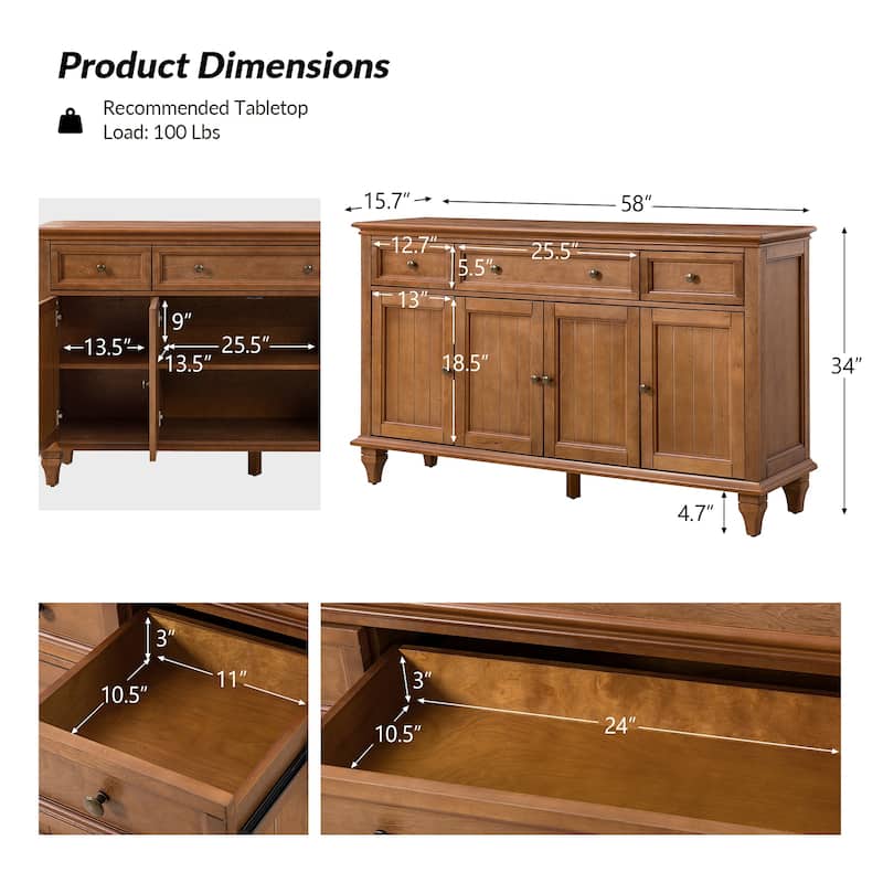 Ottfried Traditional 58'' Wide Sideboard with 3 Drawers and 4 Doors by HULALA HOME