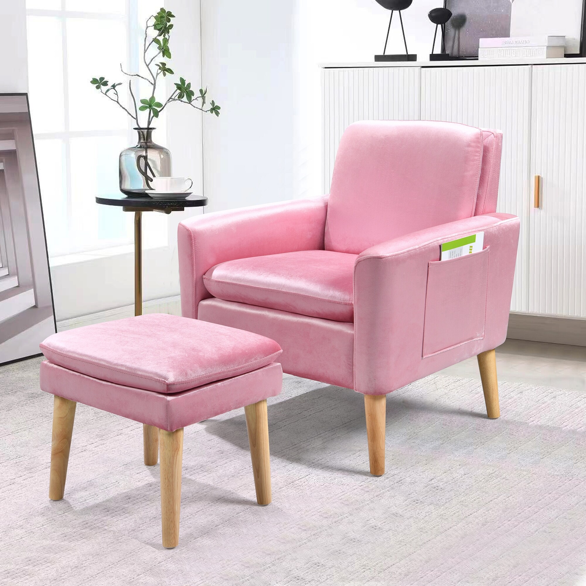 Pink armchair 2025 and ottoman