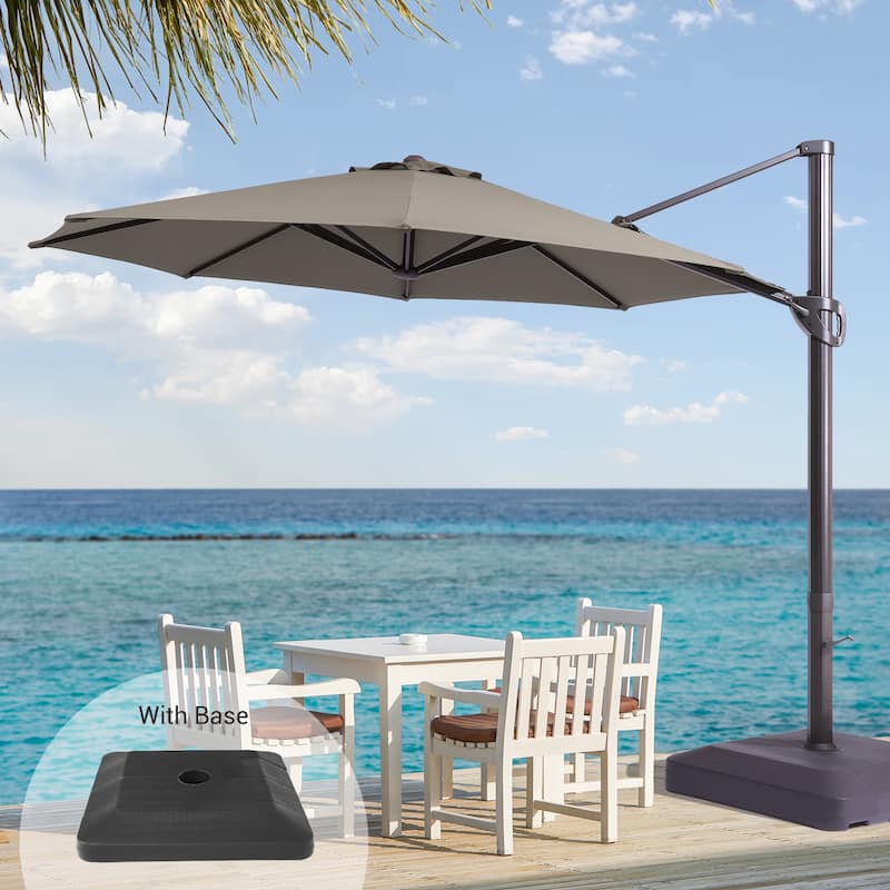 LIVOOSUN Outdoor Cantilever Offset Patio 11Ft Aluminum Umbrella w/Base - LineGray
