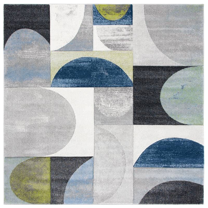SAFAVIEH Hollywood Alide Mid-Century Modern Abstract Rug - 8' Square - Grey/Blue