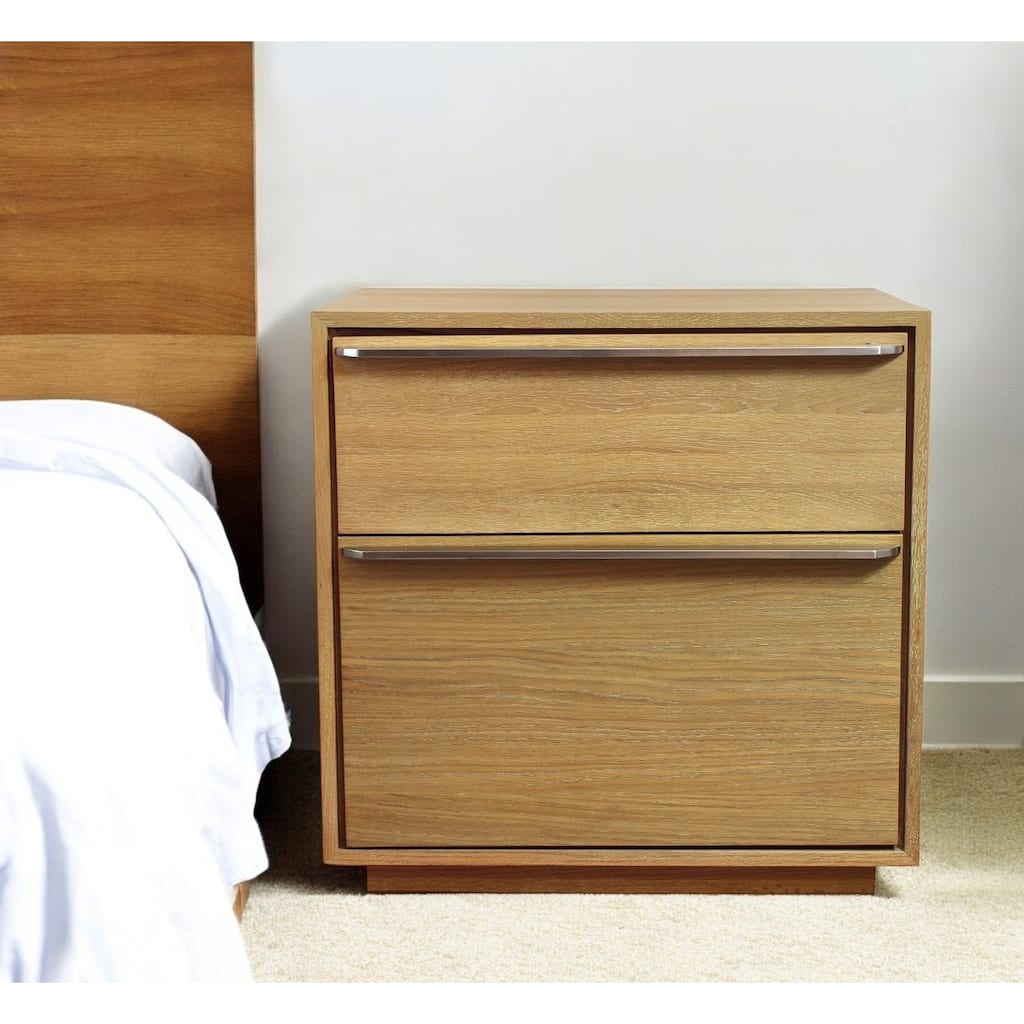 28" Oak Two Drawer Wood Nightstand