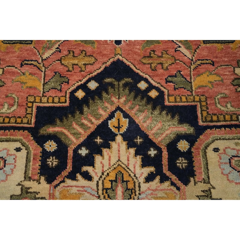 Hand Knotted Oriental 100% Wool Carpet Traditional Medallion Pink Heriz (serapi) Area Rug - 13' 9'' X 9' 11''