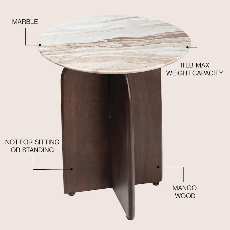 Naomi 18" Marble/Wood X-Base Accent Table - 15.75L x 15.75W x 18H